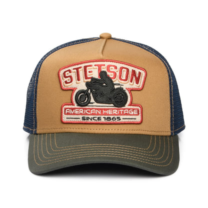 Casquette Trucker Motorcycle beige sable-olive-bleu marine STETSON