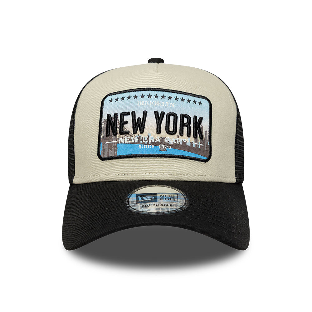 Casquette Trucker 9FORTY License Plate A-Frame New York beige-noir NEW ERA