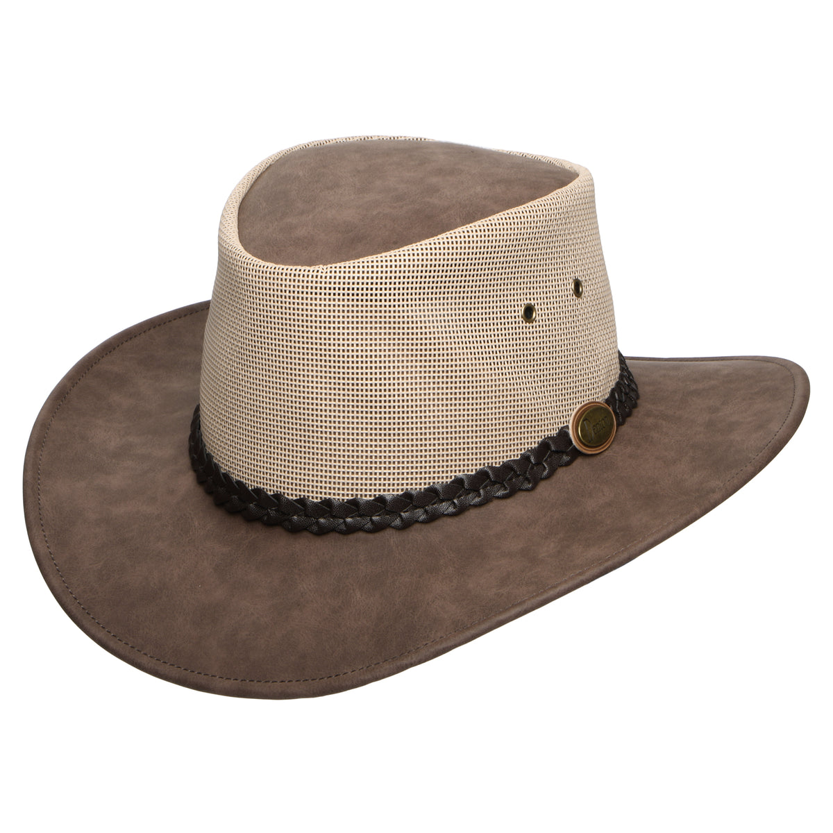 Chapeau Australien Voyageur Ventilé en Simili-Cuir marron DENTON