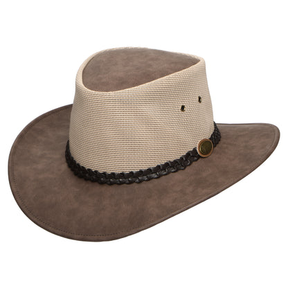 Chapeau Australien Voyageur Ventilé en Simili-Cuir marron DENTON