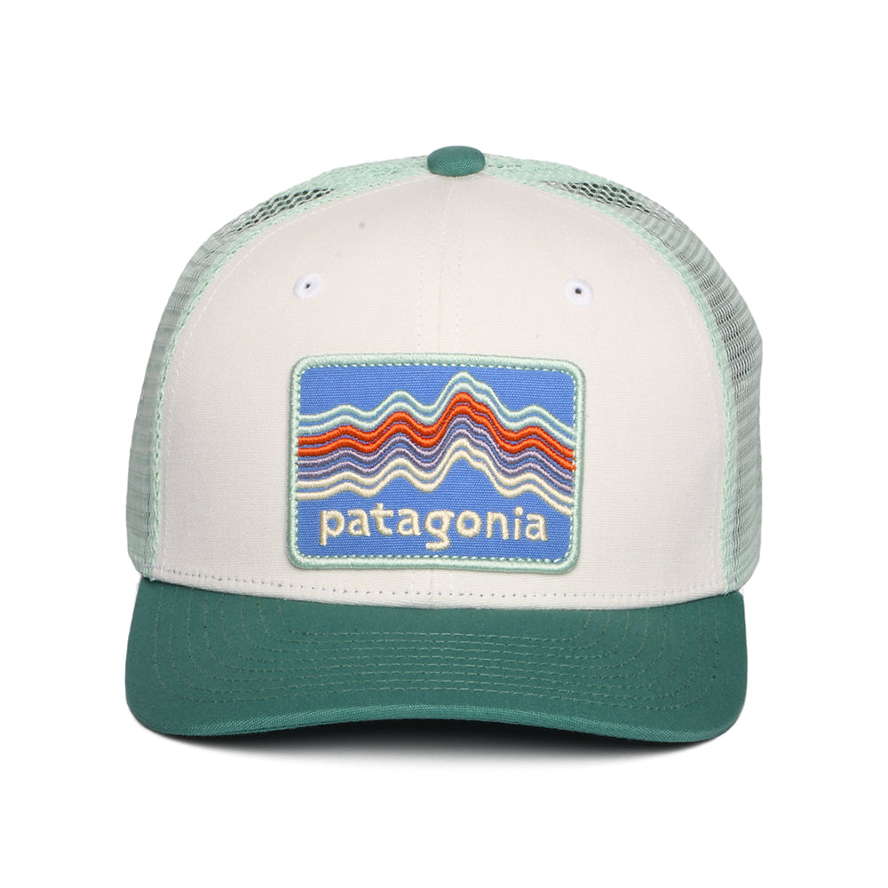 Casquette Trucker Enfant en Coton Bio Ridge Rise Stripe blanc-vert aqua PATAGONIA