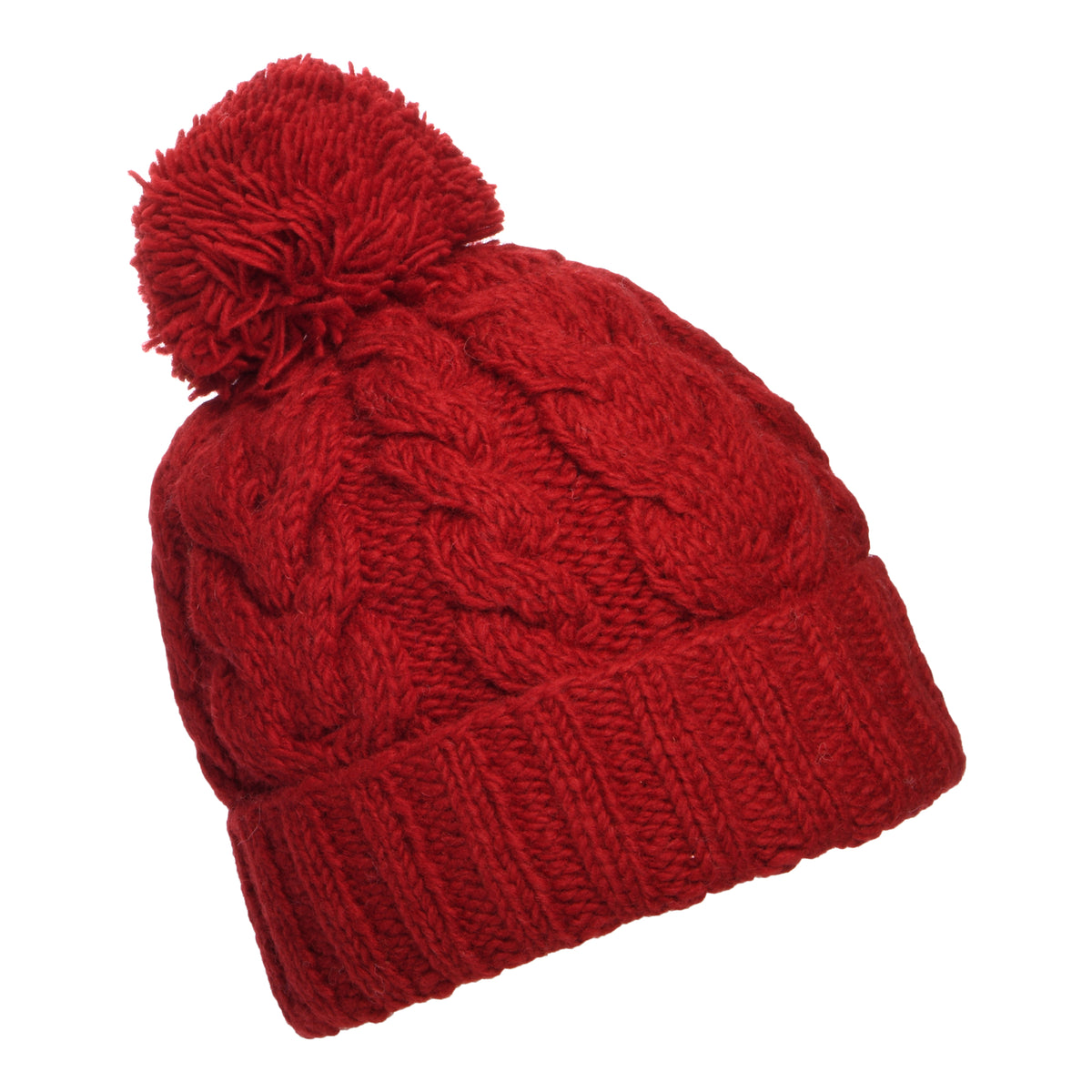 Bonnet à Pompon à Torsades à Revers rouge KUSAN