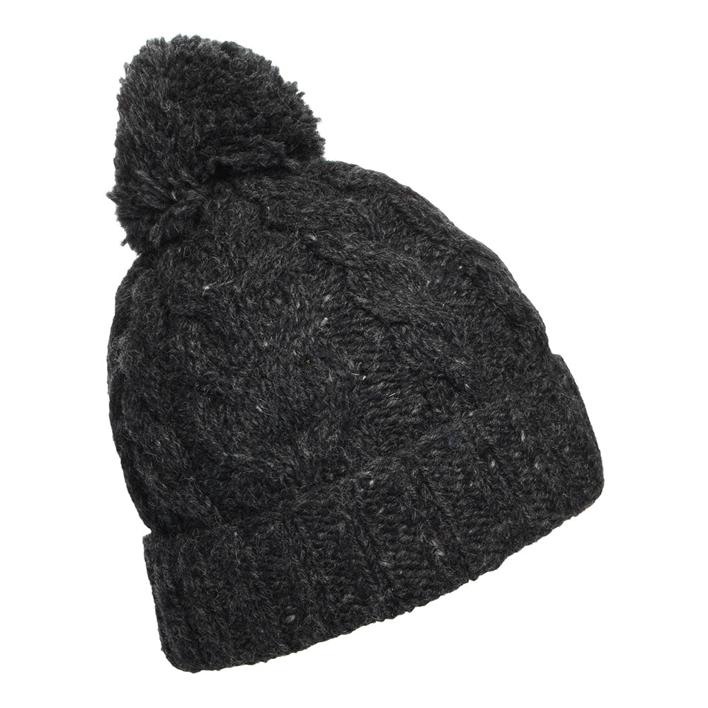 Bonnet à Pompon à Torsades à Revers anthracite KUSAN