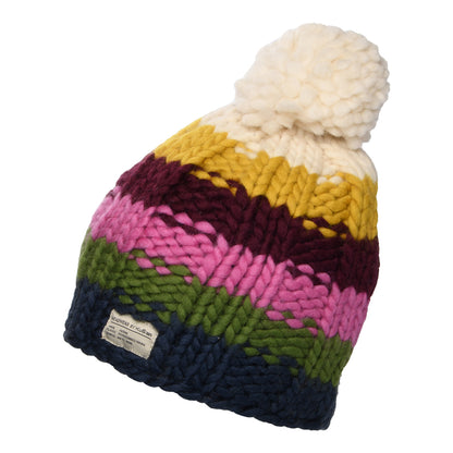 Bonnet à Pompon en Laine Point de Riz Arc-en-Ciel denim-multicolore KUSAN