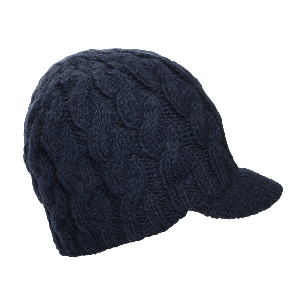 Bonnet à Visière à Torsades bleu marine KUSAN