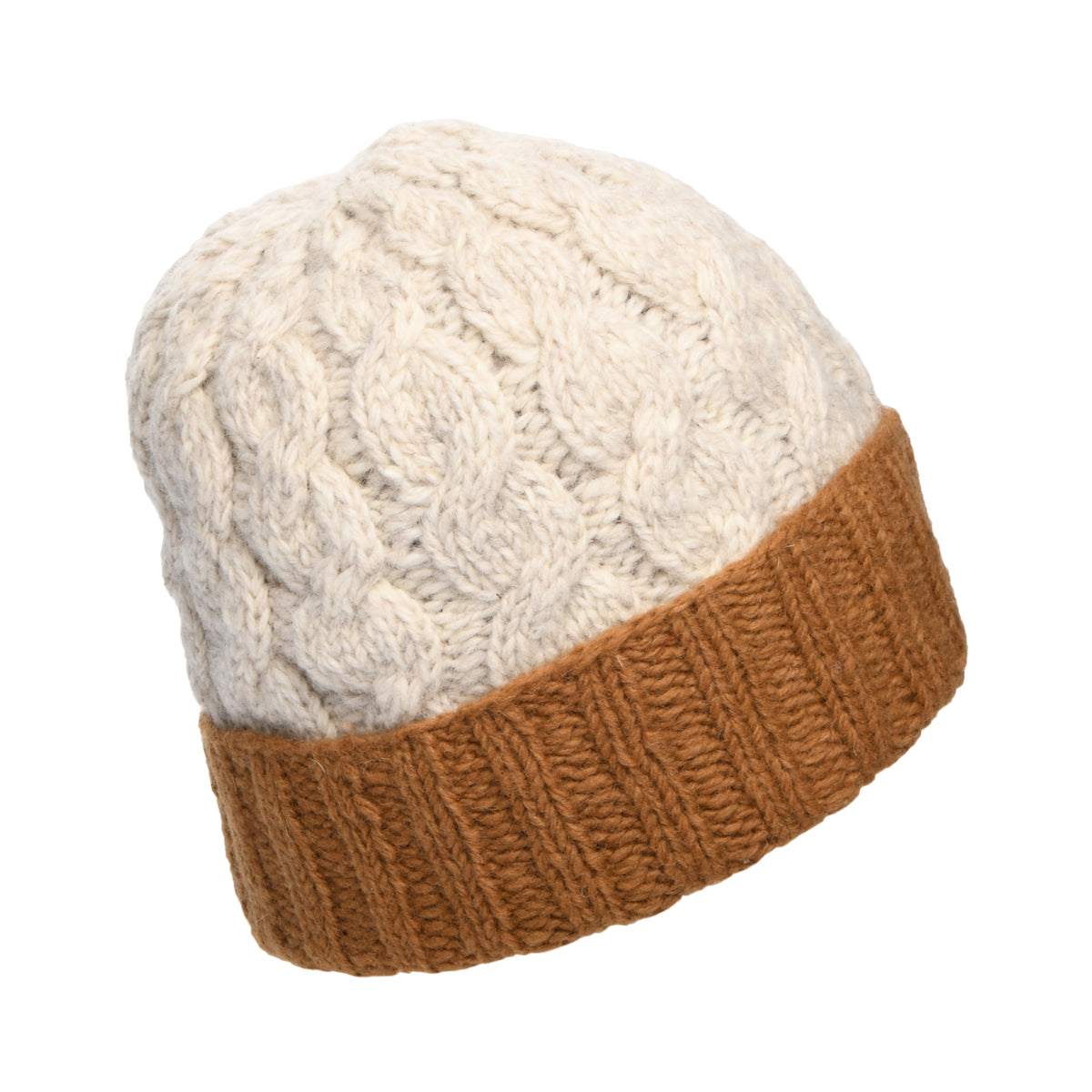 Bonnet à Revers et à Torsades Bicolore crème-toffee KUSAN
