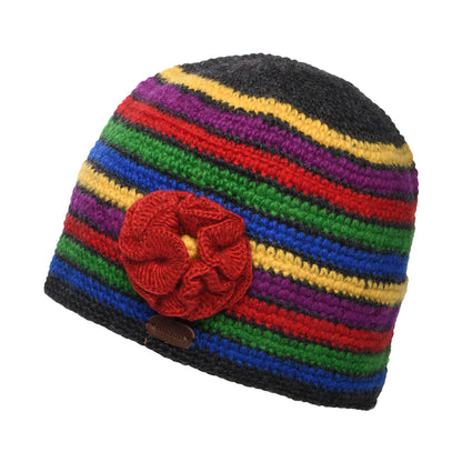 Bonnet en Crochet à Fleur anthracite-rouge KUSAN