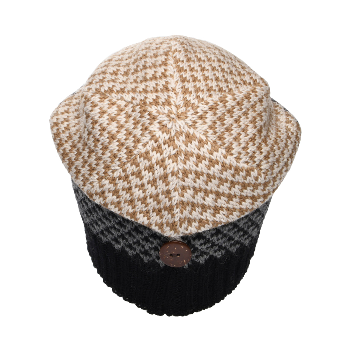 Bonnet Boutonné Jacquard noir-crème KUSAN