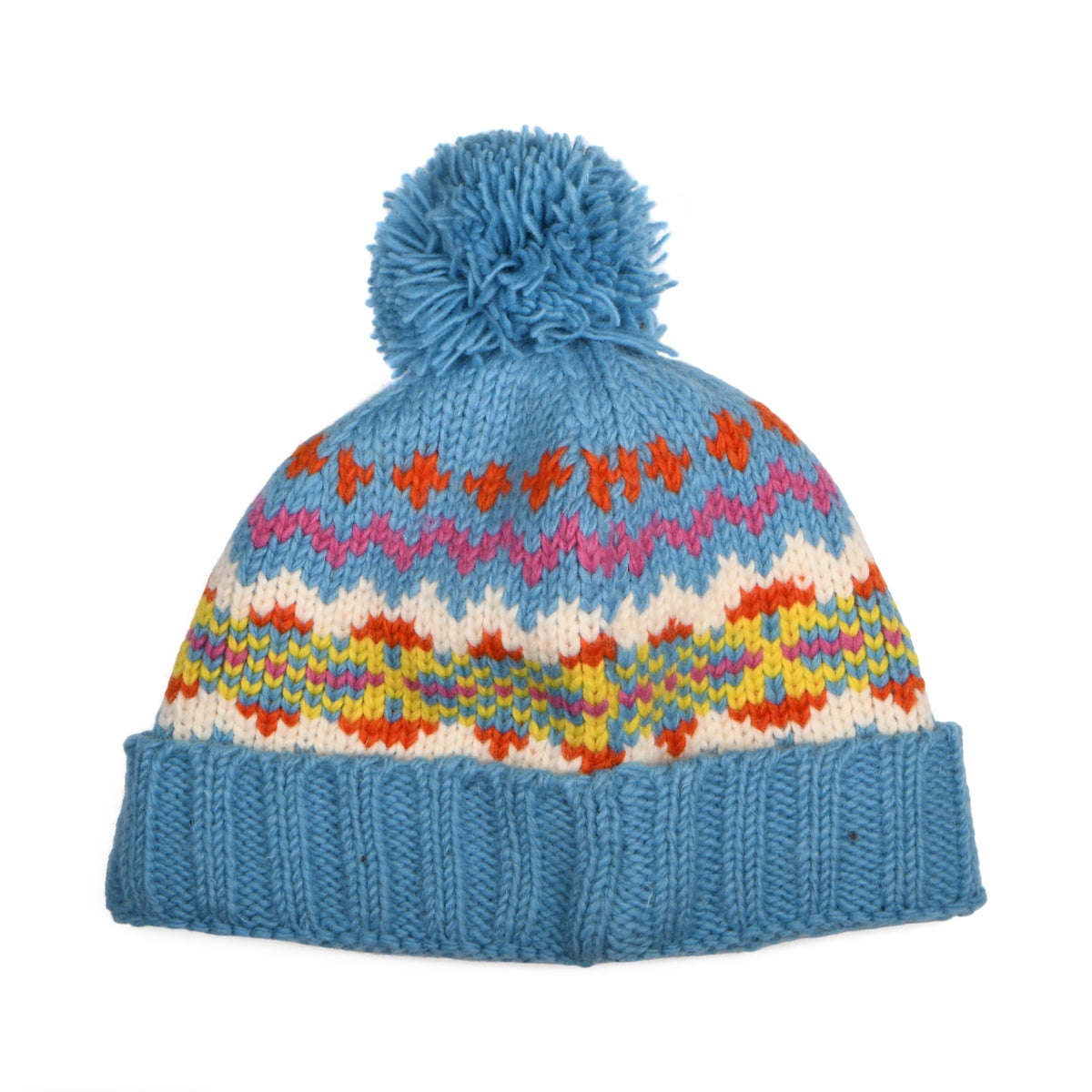 Bonnet à Pompon à Revers Fair Isle bleu ciel-multi KUSAN