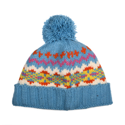Bonnet à Pompon à Revers Fair Isle bleu ciel-multi KUSAN