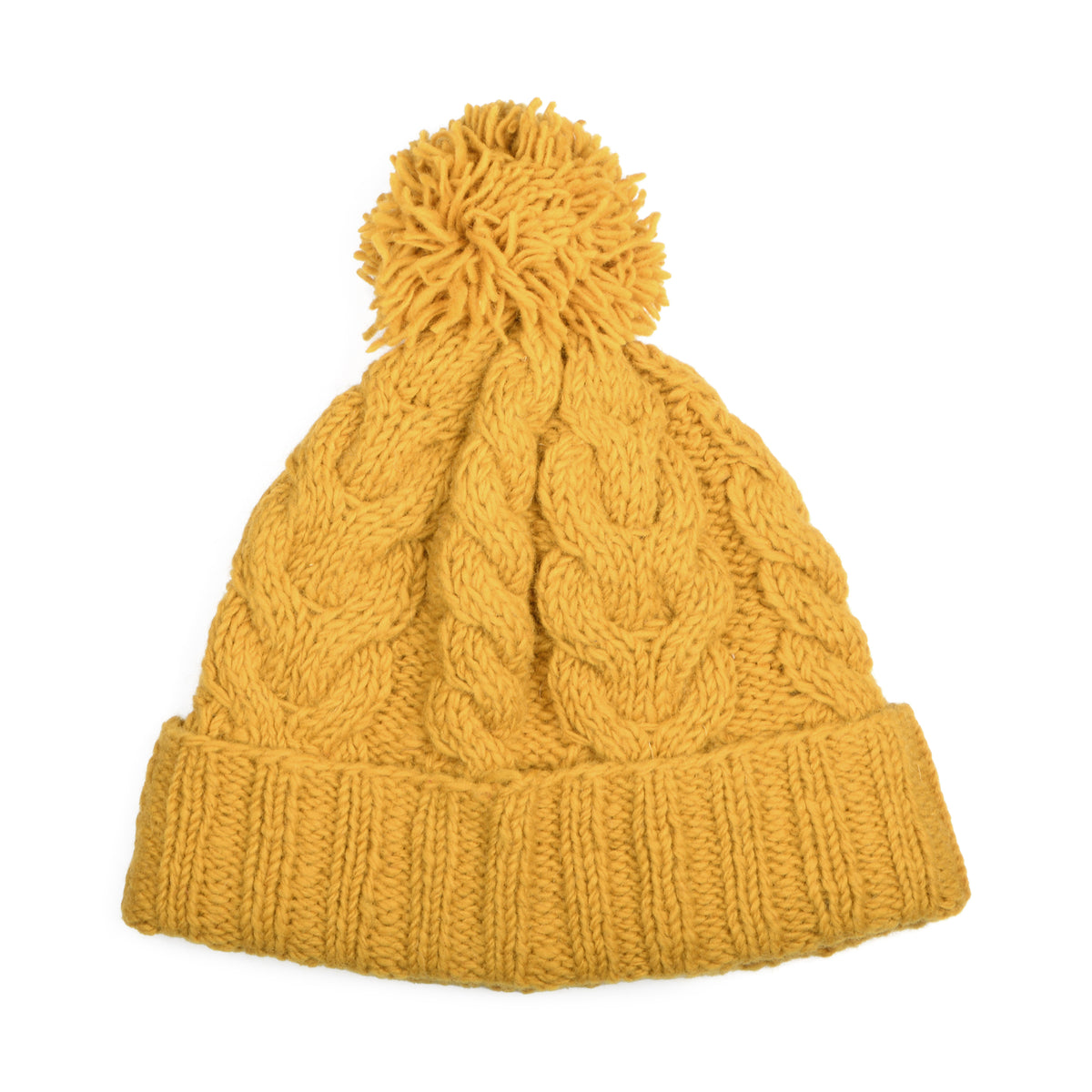 Bonnet à Pompon à Torsades à Revers moutarde KUSAN
