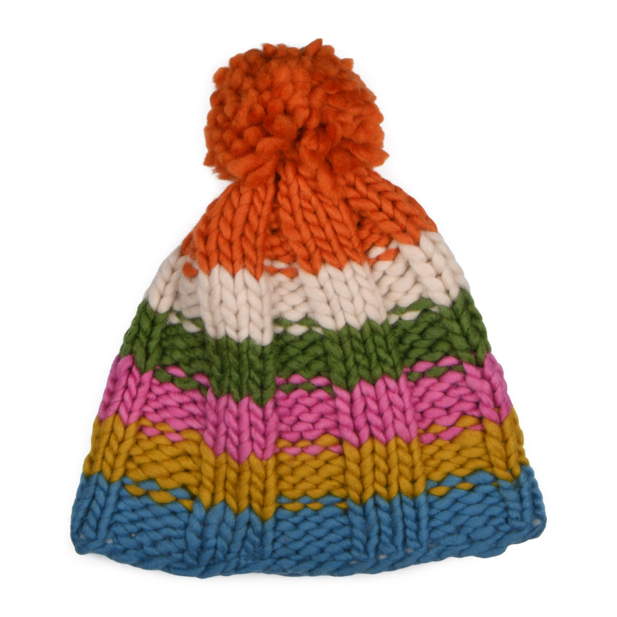 Bonnet à Pompon en Laine Point de Riz Arc-en-Ciel orange-multi KUSAN