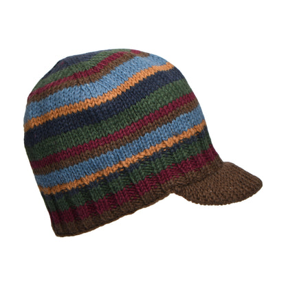 Bonnet à Visière à Rayures Brooklyn marron-vert KUSAN