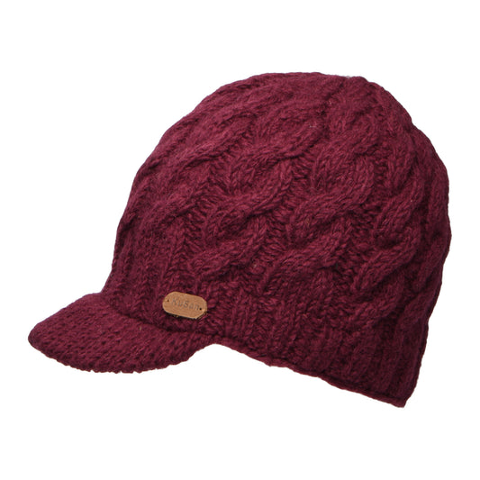 Bonnet à Visière à Torsades mûre KUSAN