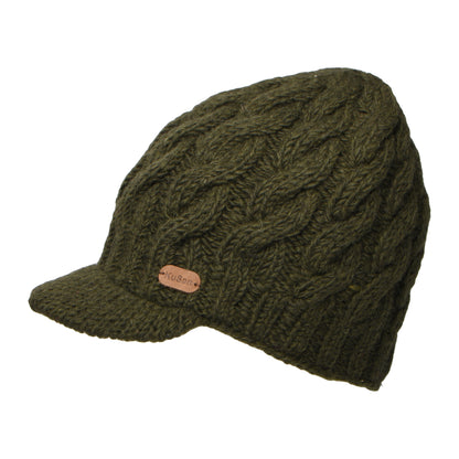 Bonnet à Visière à Torsades olive KUSAN