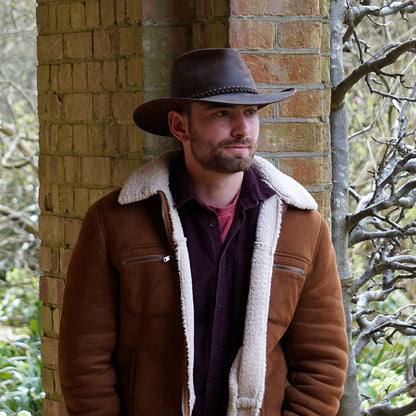 Chapeau de Cowboy en Cuir de Buffle chocolat JAXON & JAMES - VENTE EN GROS