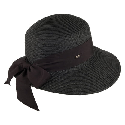 Chapeau de Paille Été avec Noeud en Gros-Grain noir SCALA
