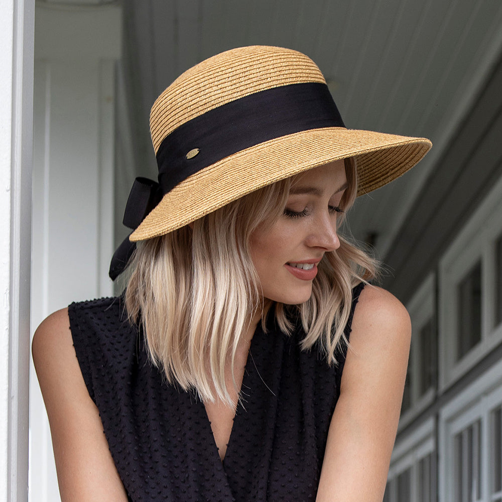 Chapeau de Paille Été avec Noeud en Gros-Grain marron clair SCALA