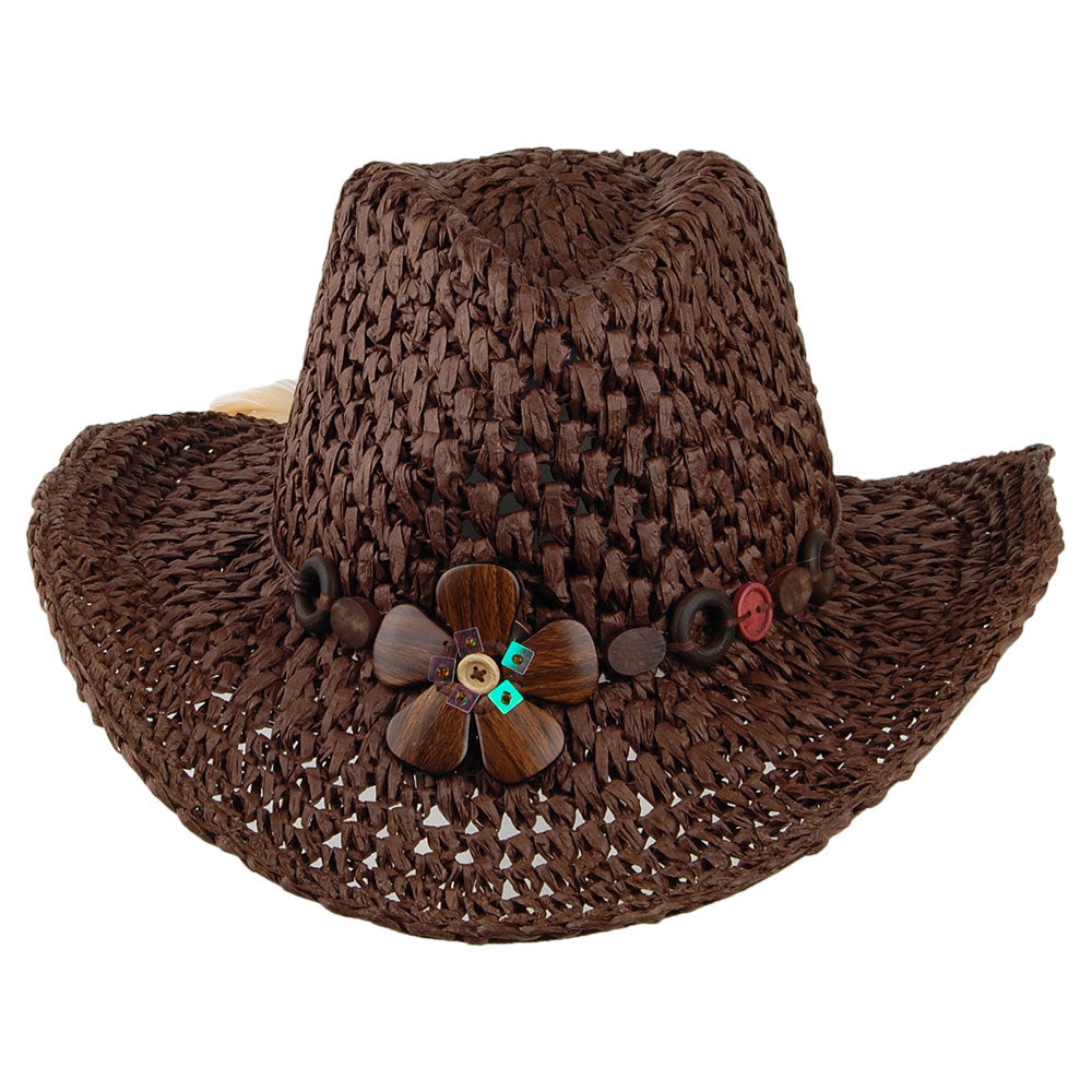 Chapeau de Cowboy en Paille Toyo Crochetée Prairie marron SCALA