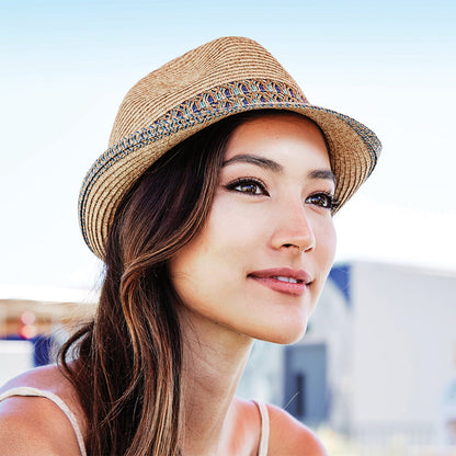 Chapeau Trilby En Papier Tressé naturel-bleu CAPPELLI