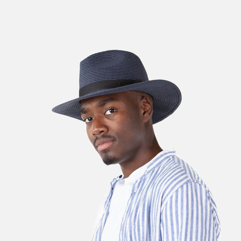Chapeau Fedora en Paille Toyo Aveloz bleu marine BARTS