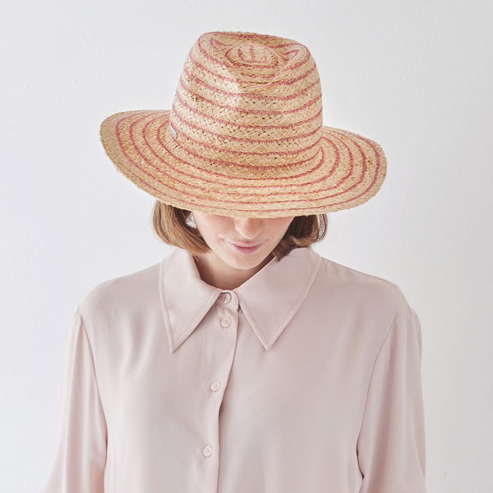 Chapeau Fedora en Raphia Déformable naturel-rose SEEBERGER