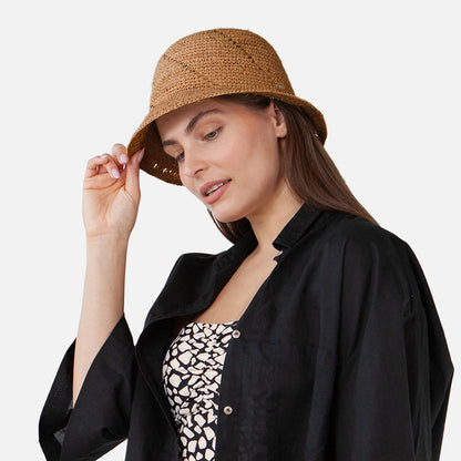 Chapeau Cloche en Paille Tikia marron clair BARTS