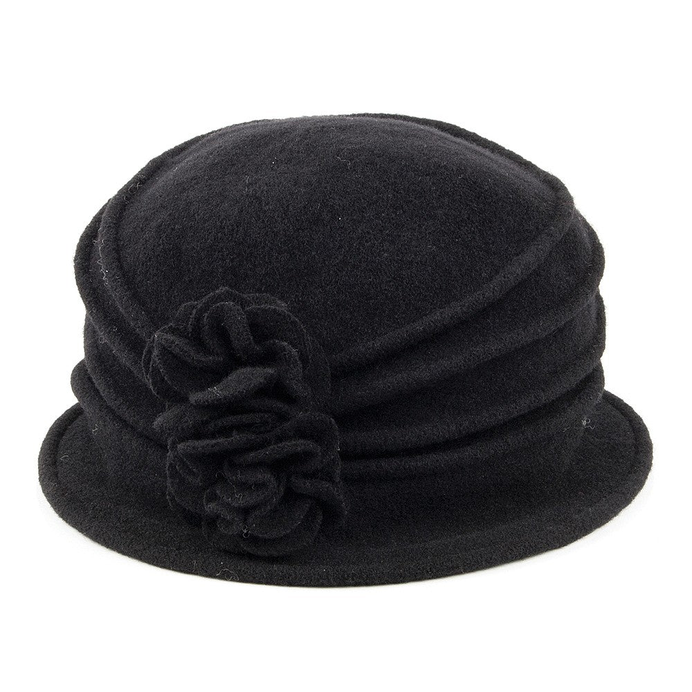Chapeau Cloche en Laine avec Fleur Grace noir SCALA