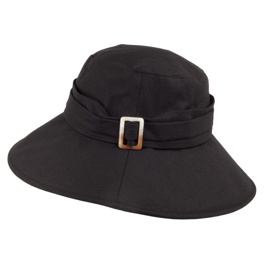 Chapeau Été Pliable en Lin Lotus noir SUR LA TETE