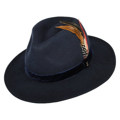 Chapeau Fedora en Laine Feutrée avec Bandeau en Velours XXI bleu marine JOULES