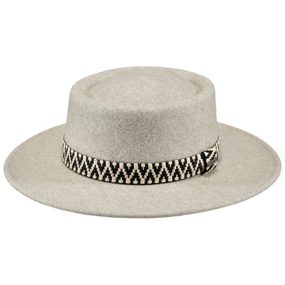 Chapeau Canotier en Laine Feutrée Fawne gris chiné BARTS