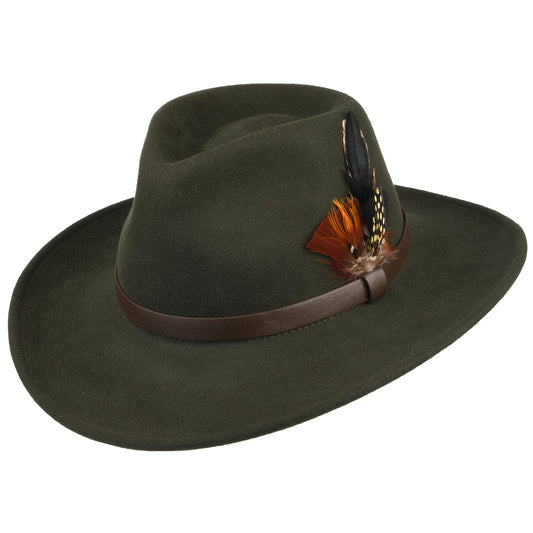 Chapeau Australien en Laine Feutrée Hydrofuge olive FAILSWORTH