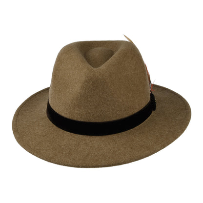 Chapeau Fedora en Laine Feutrée avec Bandeau en Velours camel JOULES