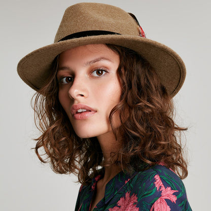 Chapeau Fedora en Laine Feutrée avec Bandeau en Velours camel JOULES