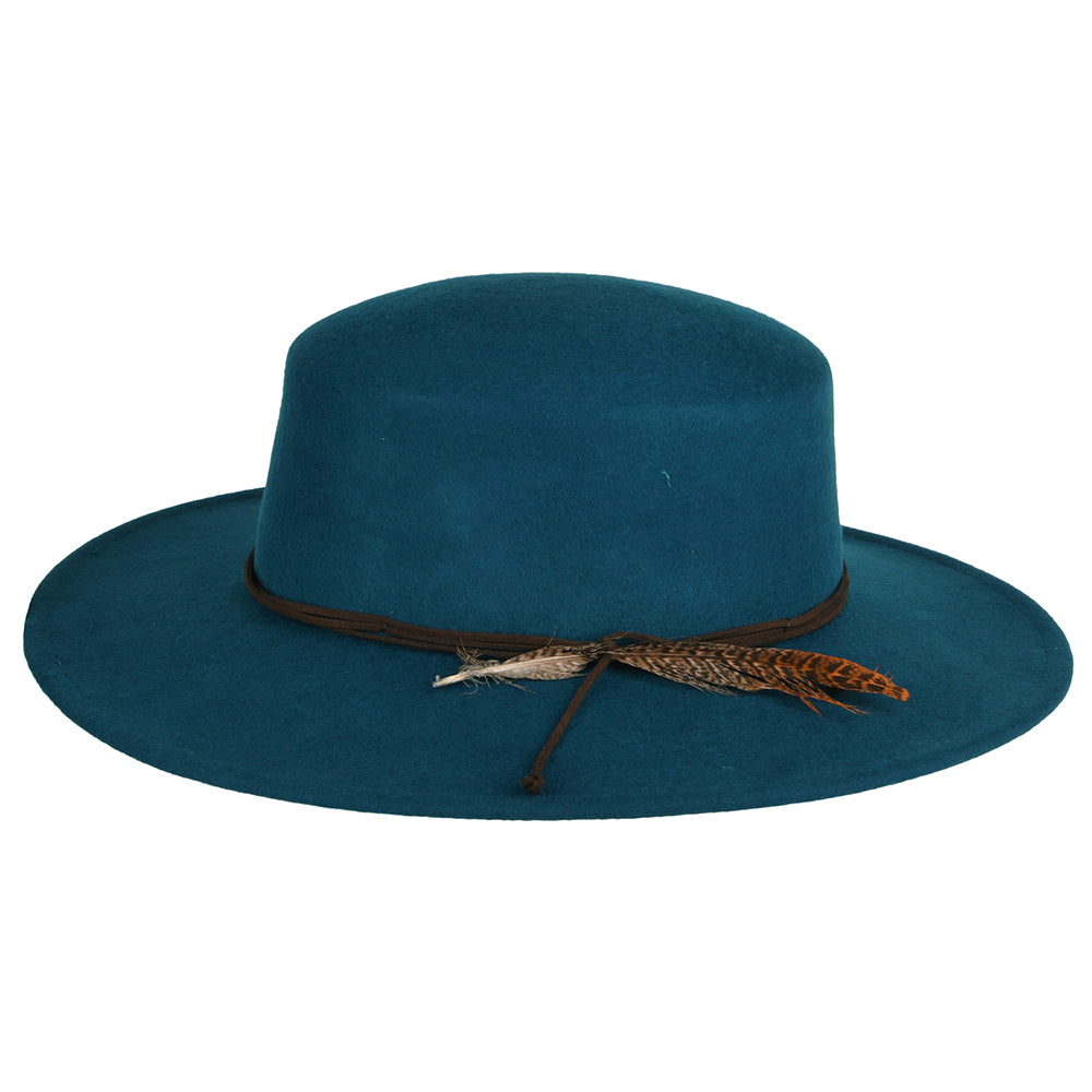 Chapeau Canotier en Laine Feutrée Dunia bleu sarcelle SCALA