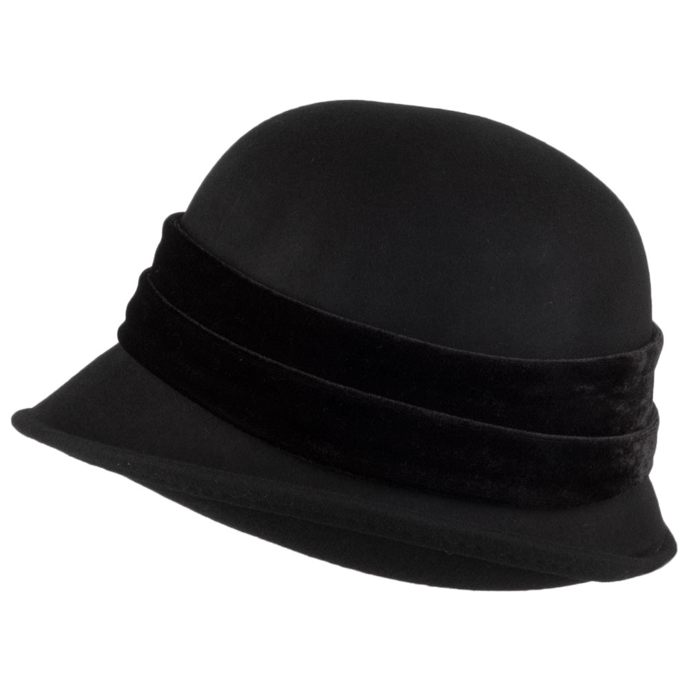 Chapeau Cloche en Laine Feutrée Bandeau en Velours Madeline noir SCALA