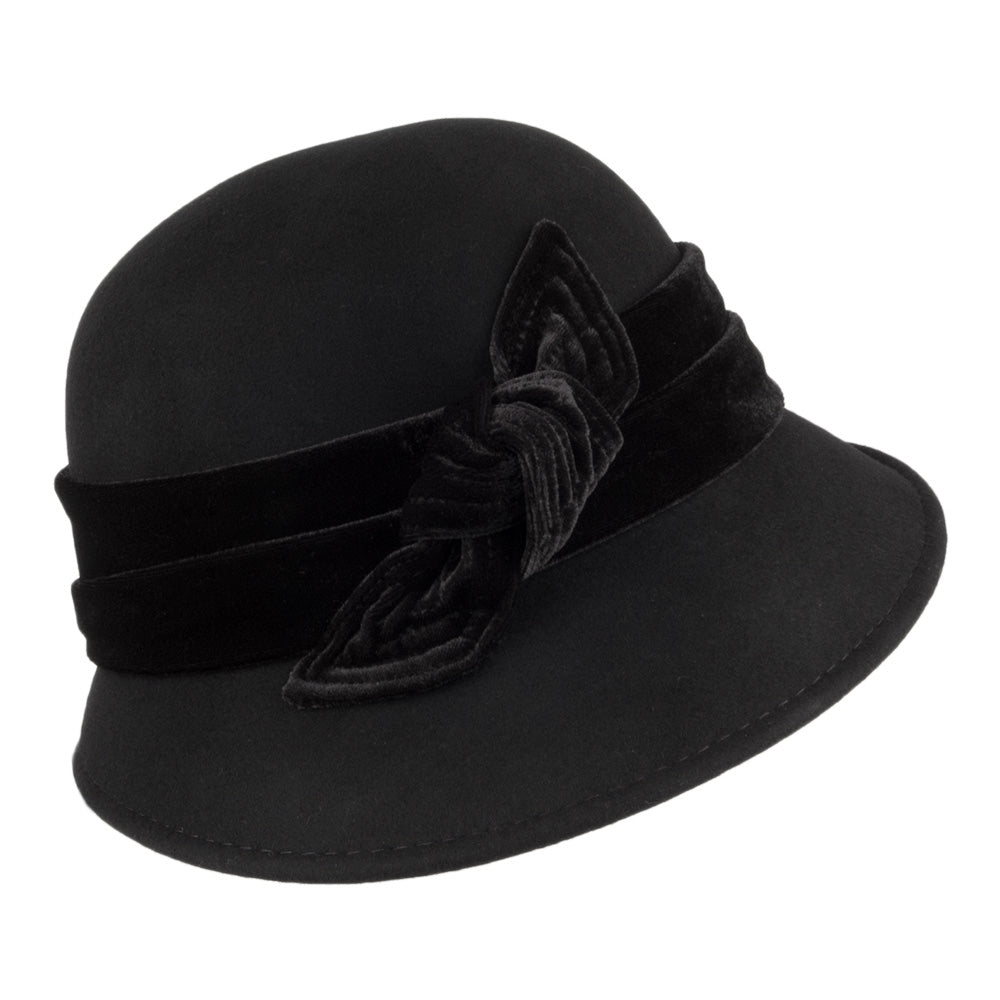 Chapeau Cloche en Laine Feutrée Bandeau en Velours Madeline noir SCALA