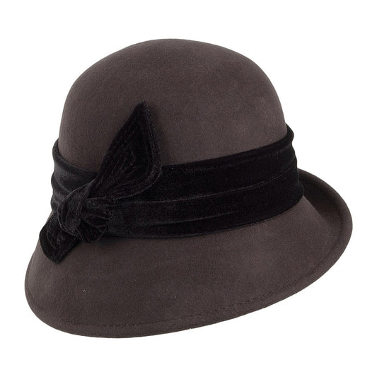 Chapeau Cloche en Laine Feutrée Bandeau en Velours Madeline chocolat SCALA