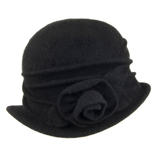 Chapeau Cloche en Laine avec Rosette Sienna noir SCALA