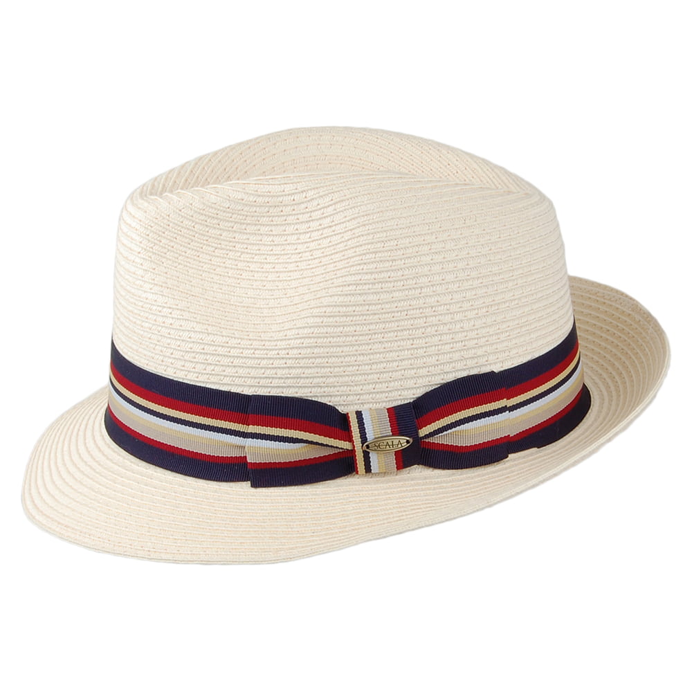 Chapeau Fedora en Paille Toyo Tressage Fin Drums naturel-bleu marine SCALA