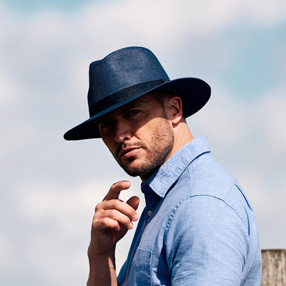 Chapeau Fedora Safari en Paille Toyo bleu marine FAILSWORTH