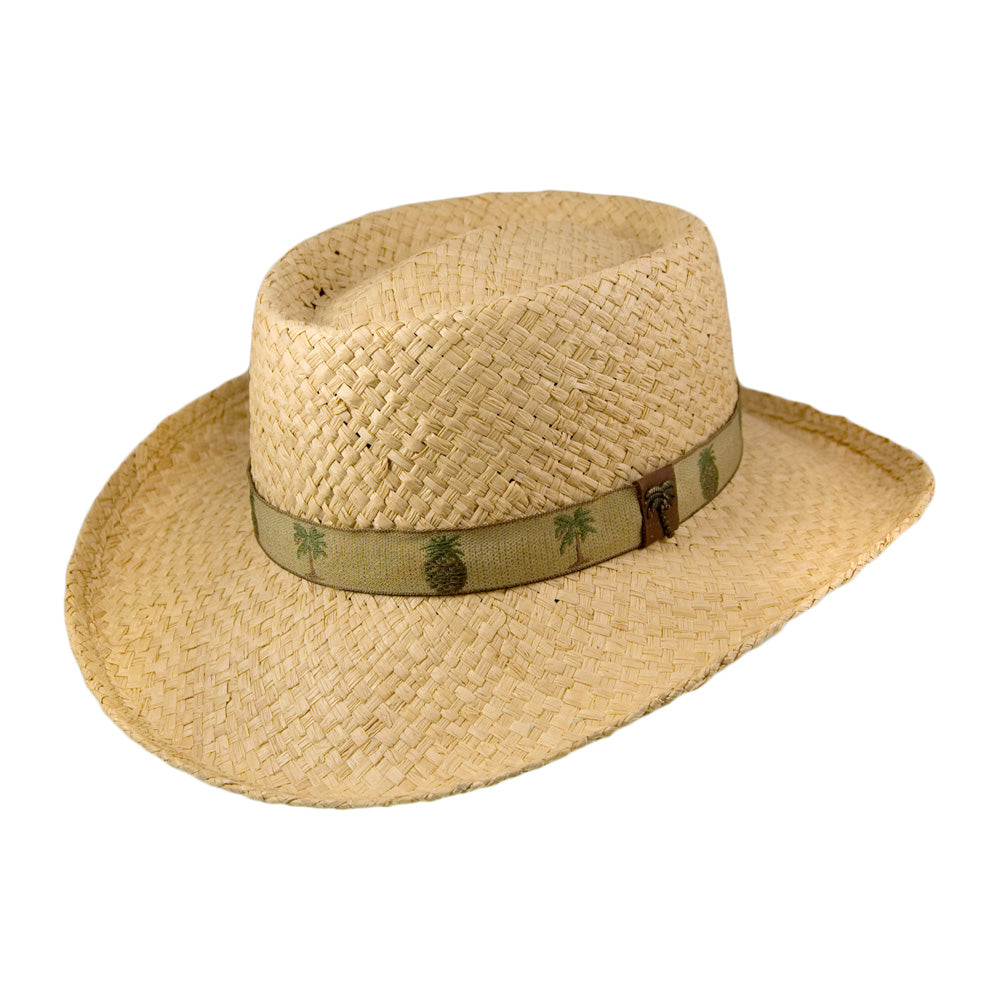 Chapeau Gambler en Raphia avec Bandeau à Motifs Palmiers et Ananas naturel SCALA
