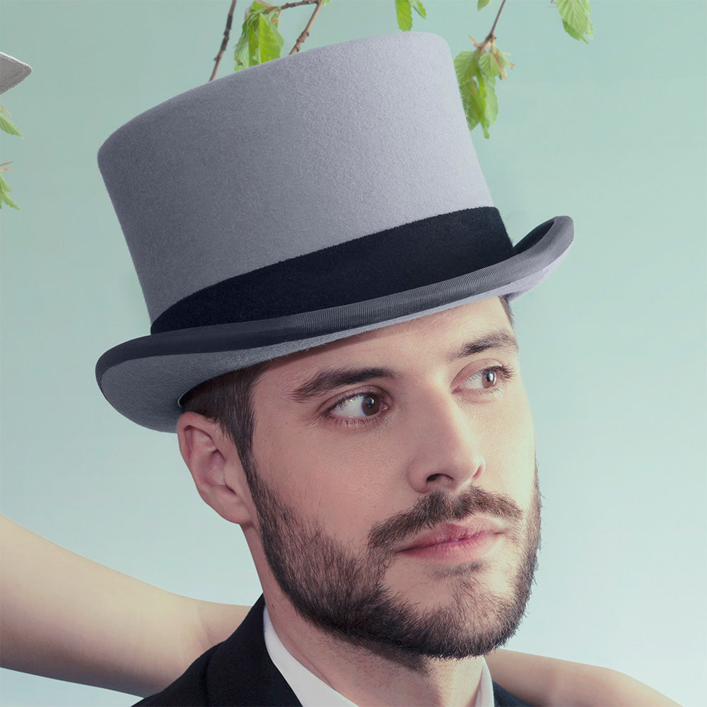 Chapeau Haut de Forme en Fourrure Feutrée Ascot gris CHRISTYS