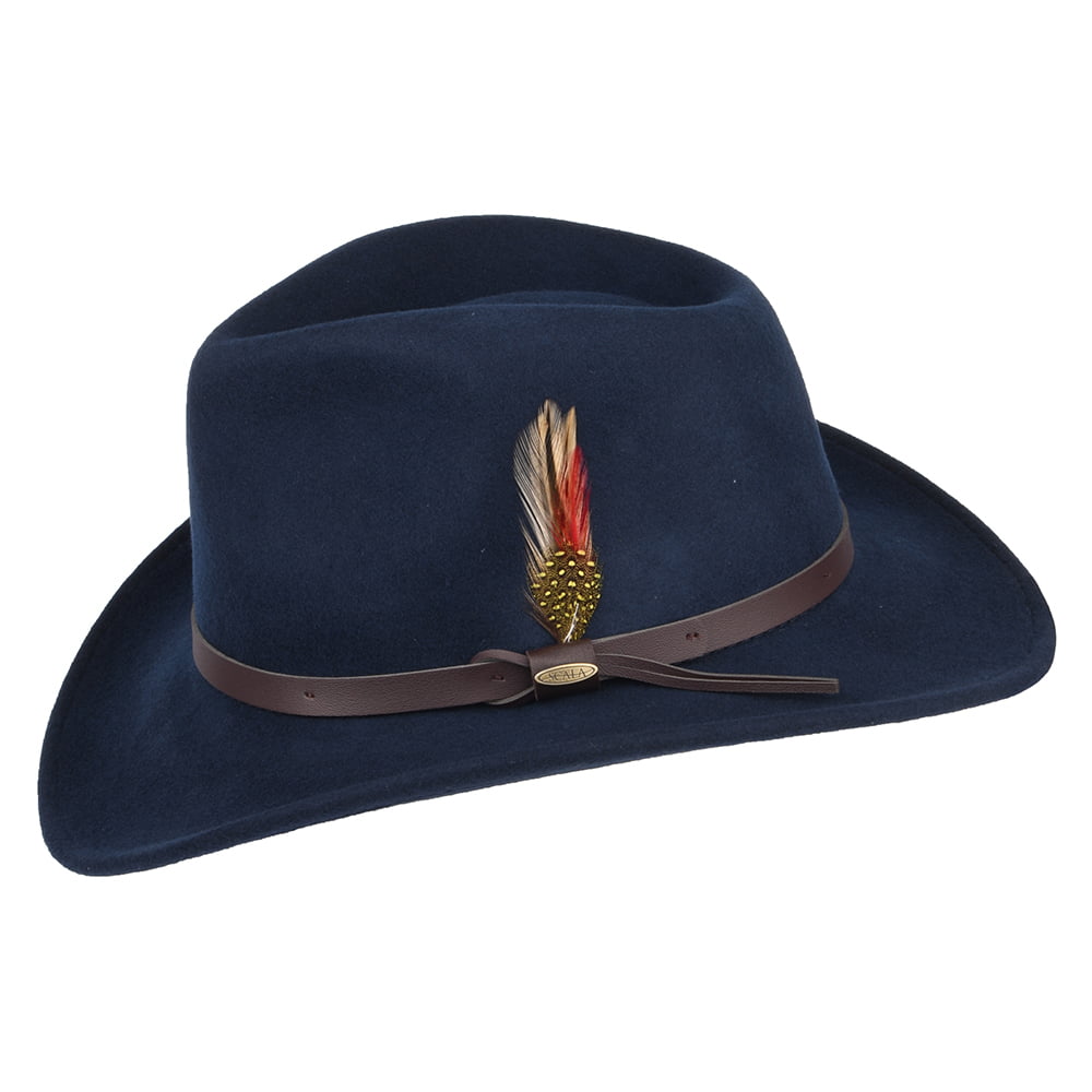 Chapeau Australien en Laine Feutrée Déformable Hydrofuge Dakota bleu marine SCALA