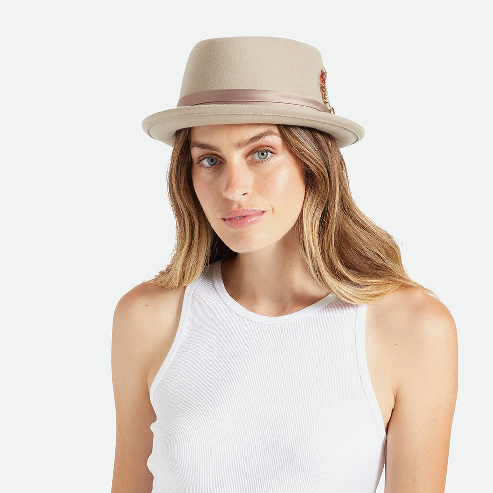 Chapeau Pork Pie en Laine Feutrée Stout beige BRIXTON