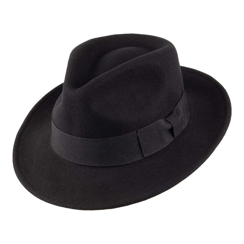 Chapeau Fedora en Laine Feutrée Déformable C-Crown noir JAXON & JAMES