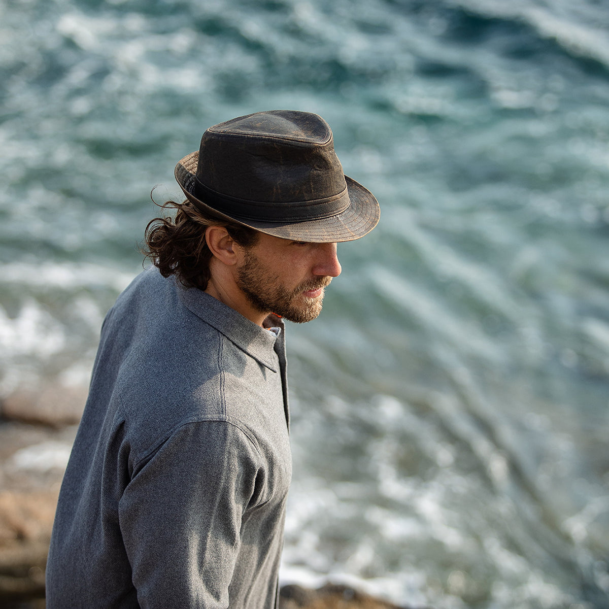 Chapeau Trilby en Coton à Effet Usé marron JAXON & JAMES