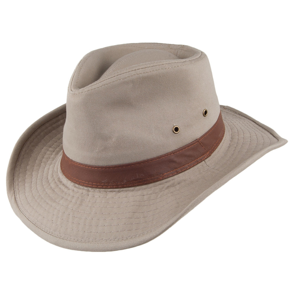 Chapeau Australien en Coton Sergé Délavé khaki DORFMAN PACIFIC
