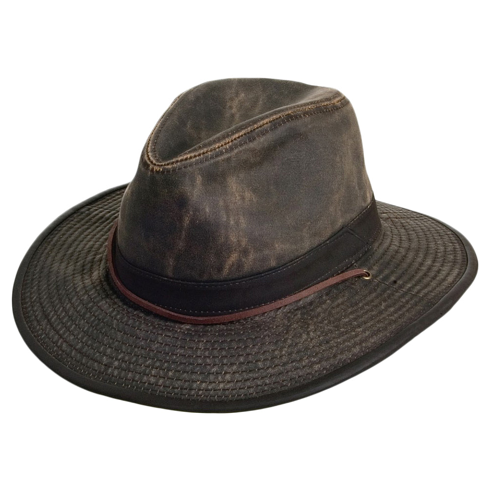Chapeau Australien en Coton Effet Usé marron DORFMAN PACIFIC