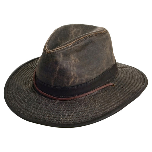 Chapeau Australien en Coton Effet Usé marron DORFMAN PACIFIC
